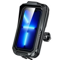 Black Waterproof Motorcycle Phone Holder Bike Phone Mount Case Bag Mobile Holder 360° Rotation Aluminium Base For 4.7"-7.2" Cellphones