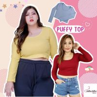 ◆㍿ ?่JuBu JuBu?Puffy Top เสื้อครอปแขนยาว เสื้อสาวอวบ ผ้าร่องนำเข้า อก 35-50 นิ้ว 495