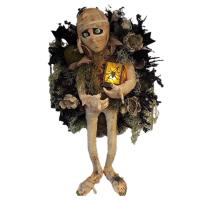 Mummy Welcome Wreath Sign Halloween Wreaths for Front Door Outdoor Wreaths for Front Door Scary Halloween Decorations Indoor Porch Decor everyone