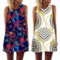 【YF】 Summer Dresses Womens Luxury Vintage Chain Pattern Sleeveless Tank Dress Fashion Party Nightclub Casual 3D Print Beach Sundress