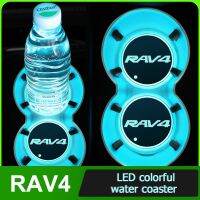 แผ่นไฟ Led หลากสีแผ่นถ้วยน้ำเสื่อกรูฟ Selimut Mobil ถาดรองแก้วน้ำรถยนต์สำหรับ RAV4โตโยต้า