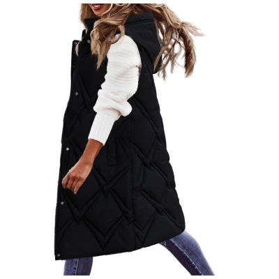 Womens Long Winter Coat Vest Hooded Sleeveless Thick Warm Down Coat Pockets Quilted Vest Female Down Jacket Outdoor #40