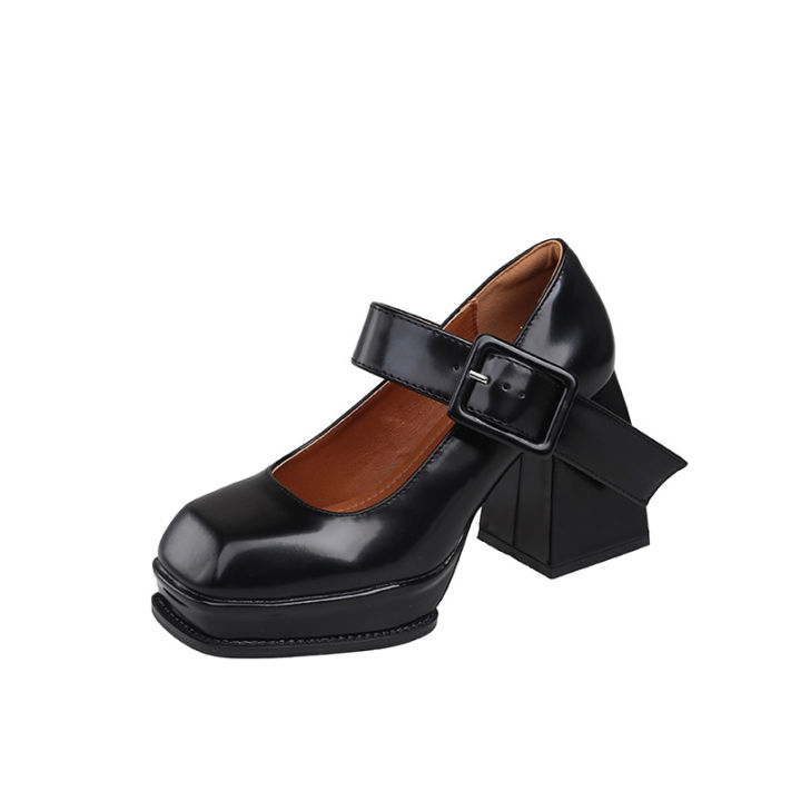 รองเท้าส้นสูงผู้หญิง-mary-jane-ส้นรองเท้ามีส้นกันน้ำรองเท้าหนังขนาดเล็ก-สีดำรองเท้าสีขาว