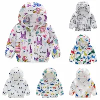 【CC】 Kids Protection Clothing Coat with Hooded Cartoon Print UV Dry Thin Jacket 2-7years