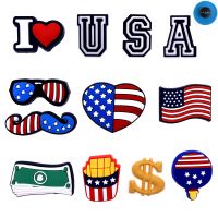 1PCS American Style Shoes Charms PVC Soft Croc Decoration Wristband Dollar Flag Accessories Hole Slipper Buckles Kids Gifts