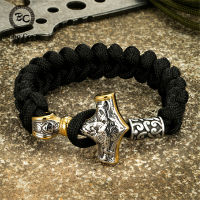 ROCK vikings mjolnir HAMMER celet Men stainless STEEL Anchor survival paracord ROPE wristband handmade norse Amulet Jewel แผ่นติดแถว