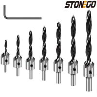 STONEGO 4Pcs/7Pcs Countersink Drill Bits Countersunk Head Drilling Bit Set 3 Tips Woodworking Drill Size 3/4/5/6/7/8/10mm Drills  Drivers