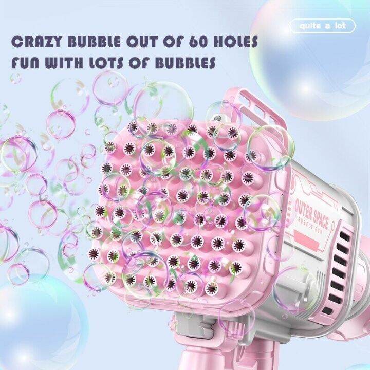 CHARGING Soap Bubbles Gun Rocket 60 Holes Bubbles Machine Gun Launcher
