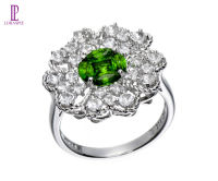 Lohaspie Jewelry Genuine Sterling Silver 925 Rings Natural Chrome Diopside Green Gemstone Women Elegant Jewelry Gift Wedding Ring