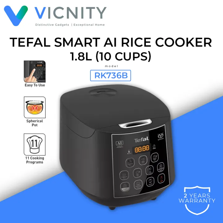 Tefal RK736B Smart Ai Rice Cooker Easy Rice Plus 1.8L (10 Cups) Rice ...