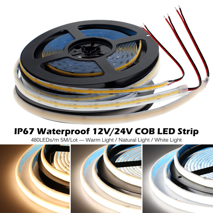 cob-แถพไฟled-480-leds-ความหนาแน่นสูง-ip67-กันน้ำ-ยืดหยุ่น-cob-ไฟ-led-dc12v-24v-แสงอบอุ่นสีขาว-led-เทป-5m