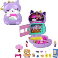 Polly Pocket Sushi Shop Cat Compact Playset with 2 Micro Dolls &amp; Accessories, Travel Toys HCG21 ชุดของเล่นขนาดกะทัดรัดสำหรับแมวร้านซูชิโพลลี่พร้อมตุ๊กตาไมโคร2ตัวและอุปกรณ์เสริม HCG21ของเล่นสำหรับเดินทาง