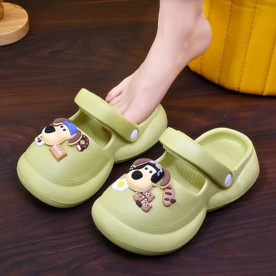 【July】 2023 new Baotou sandals and slippers girls summer indoor non-slip thick bottom cute cartoon dog women