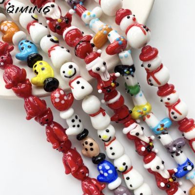 Buatan Tangan Lampwork Natal Manik Senta Claus Sarung Tangan Bot Salju Kucing Anjing Bentuk Kaca DIY Perhiasan Wanita Gelang Kalung