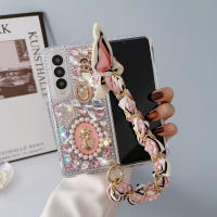 เคสโซ่สร้อยข้อมือ Syal Sutra เพชร Fold5แวววาวสำหรับ Samsung Galaxy Z Fold 4 5G Zfold3เคสมือถือสุดหรูมงกุฎไรน์สโตนแวววาว