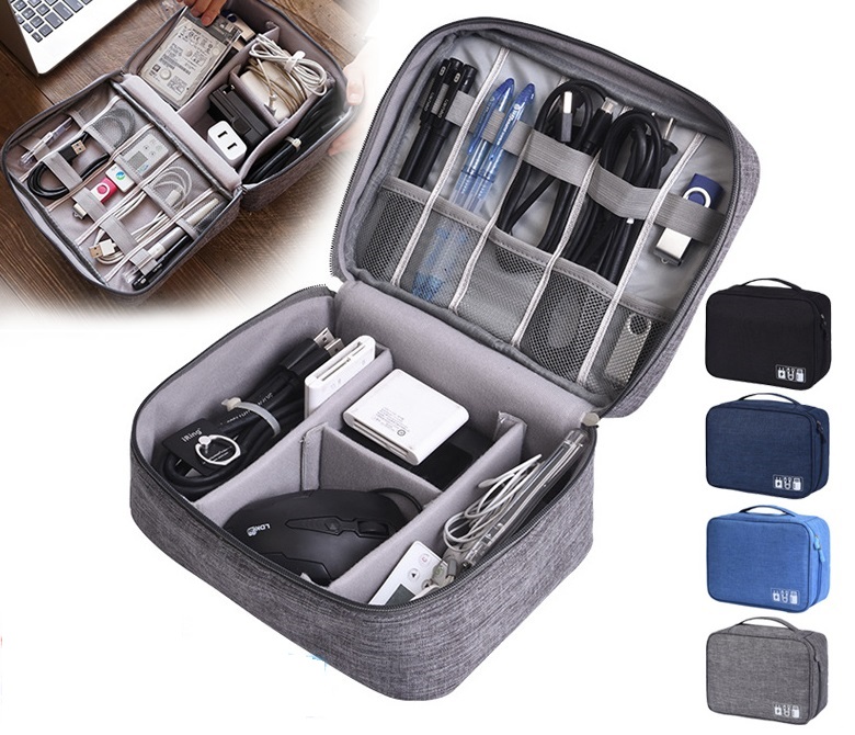 Travel Cables Cords Organizer,BUBM Double Layers Electronics Travel Organizer Bag,Travel Gadget Storage Box for Cords,USB,Flash Drive,Power Bank,iPad Mini. 2Layer Blue 
