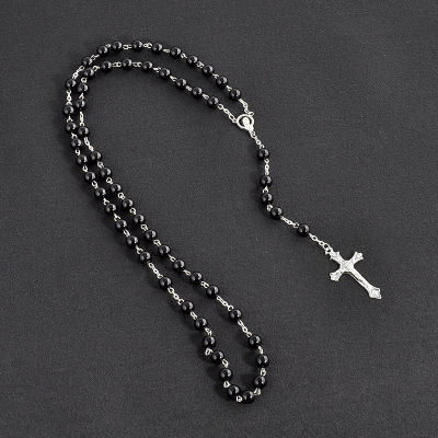 （HOT)Vintage Pearl Bead Chain Christian Catholic Rosary Cross Rosary Pendant Necklace for Women Men Charm Religious Jewelry Gifts