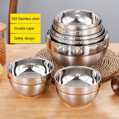 1 Pcs 304 Stainless Steel Double Wall Heat Resistance Bowl Smooth Rolled Edge Resistant Safe Kids Children Bowl Rice Soup Bowls