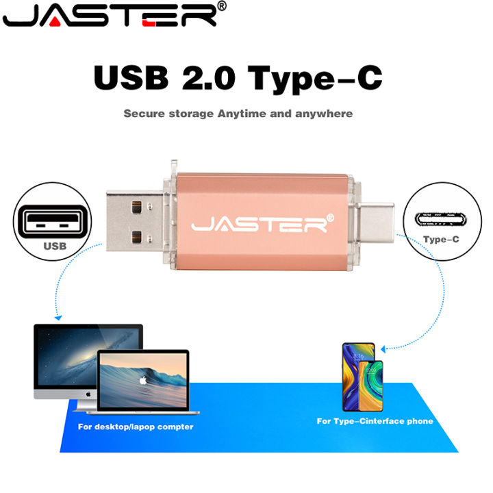 hot-jaster-type-c-สมาร์ทโฟน-usb-แฟลชไดรฟ์ปากกาโลหะสีทองความเร็วสูง-memory-stick-business-u-disk-16gb-32gb-64gb-128gb