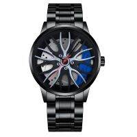 「Dark blue watch」ใหม่ FashionWheel Rim Hub DesignWristFor MenWatchesStainless SteelBelt Watch