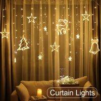 New 138 Leds Elk Bell Star Curtain String Lights Indoor Outdoor Home Garden Christmas Holiday Party Garden Curtain Decoration