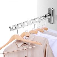 Home Organizer Indoor Space Saving Clothes Drying Rack 6 Holes Clothes Folding Hangers Stainless Steel Wall Mounted