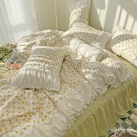 Bed sheet set INS French small floral princess air bed four-piece lace quilt cover sheet Duvetcover&amp;2pcs Pillowcase&amp;sheet