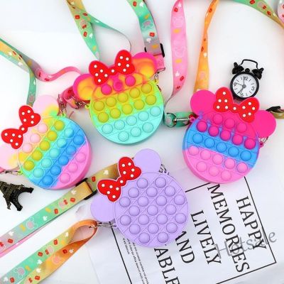 【hot sale】☾๑ C16 Pop It Fidget Toy Kitty Mickey Minnie Silicone Childrens Coin Purse Press Push Bubble Silicone Bag