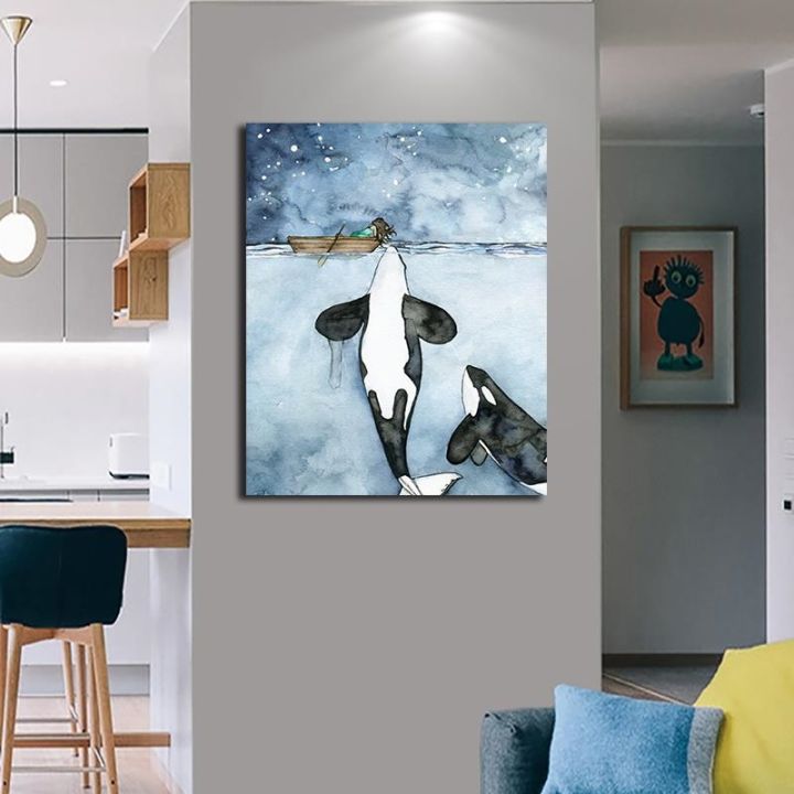 orca-watercolor-painting-whale-seascape-wall-art-pictures-poster-and-prints-painting-cuadros-artwork-for-living-room-home-decor
