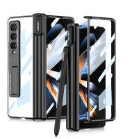 บานพับแม่เหล็กเคสที่วางปากกาสำหรับ Samsung Galaxy Z Fold 4 5G เคสกันกระแทกใส Fold4พร้อมฟิล์มกระจกเทมเปอร์