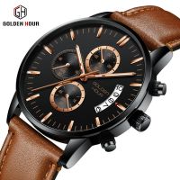 Simple fashion waterproof mens watch three-eye six-needle timer calendar high-end watch business quartz watch 【QYUE】