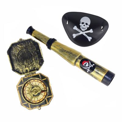 3Pcs Pirate Theme Toy Children Pirate Patch With Skull Dress Up Prop Pirate Toy Set For Halloween Theme Party Decorations