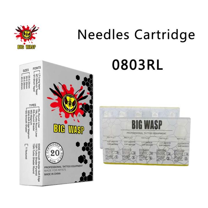 BIGWASP 0803RL Tattoo Needle Cartridges #08 Standard 03 Round Liner (03RL) for Cartridge Tattoo Machines &amp; Grips 20Pcs
