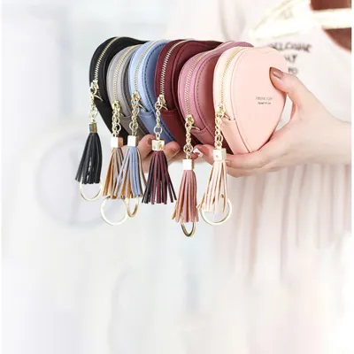 Cute Small Purse Zipper Coin Wallet PU Leather Tassel Clutch Fashion Womens Wallets Mini Coin Money Bag