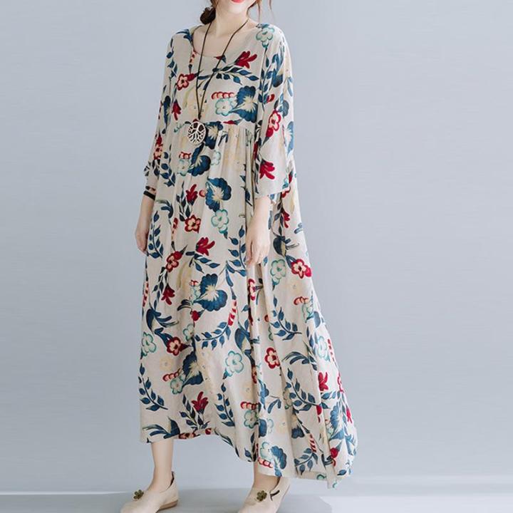 2021Oversized Ladies Dresses for Women Cotton Floral Summer Beach Dress Woman 2021 Oversize Long Dress Robe Femme