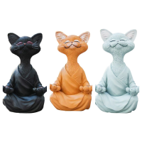 New Meditation Cat Figurine Statue Animal Sculpture Buddha Cat Resin Art Crafts for Living Room Garden Home Decoration