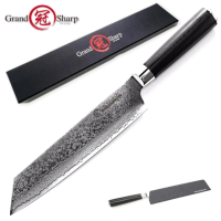 ?พร้อมส่ง?GrandSharp Damascus Knife มีดเชฟดามัสกัส 8.2 นิ้ว VG10 มีดทำครัวเหล็กดามัสกัสญี่ปุ่น มีดเชฟดามัสกัสมืออาชีพเครื่องมือทำอาหารชาร์ป