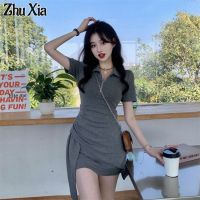 Zhu Xia ชุดเดรสโปโลคอผู้หญิง,ใหม่2023กระโปรงเข้ารูปไม่สม่ำเสมอ