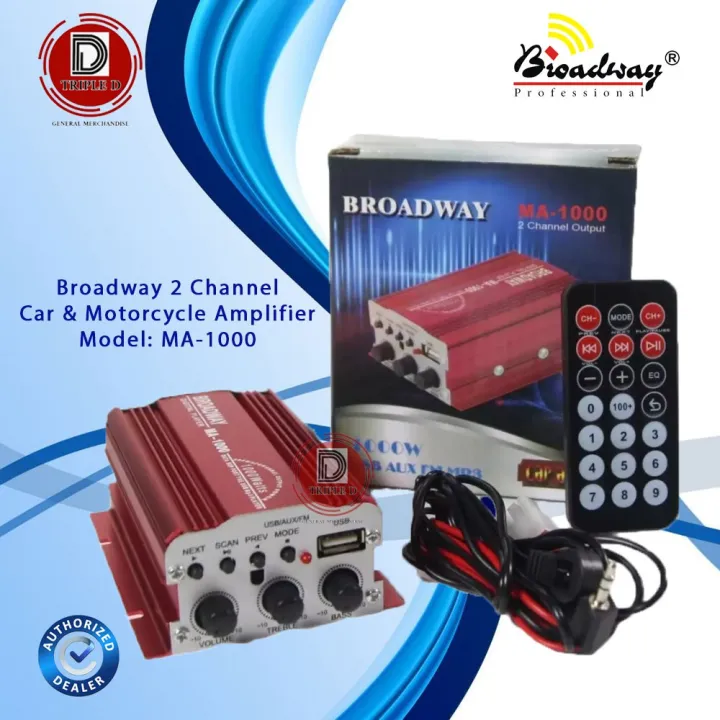 1uRUSB AUX FM MP3 Car / Motorcycle Audio Amplifier Broadway MA1000 2Ch