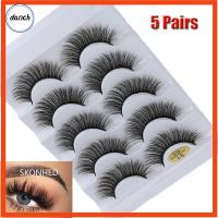 DANCH SKONHED 5 Pairs เครื่องมือแต่งหน้าตา Wispy Flared ปุยหลายชั้น ธรรมชาติยาว ต่อขนตา 3D Faux Mink Hair กากบาด ขนตาปลอม