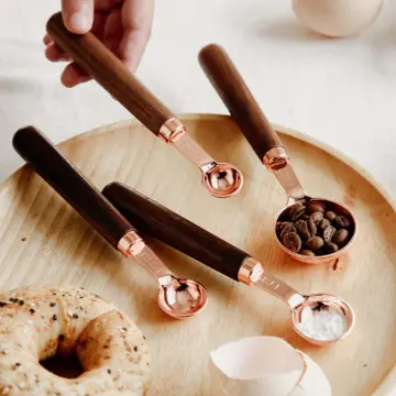 4Pcs Wooden Measuring Spoon Set Kitchen Measuring Spoons Tea Coffee Scoop  Wood Sugar Spice Spoon Measuring