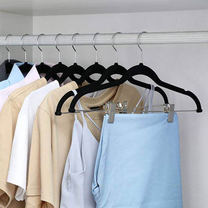 10-pack-clothes-hangers-with-clips-black-velvet-hangers-use-for-skirt-and-clothes-hanger-pants-hanger-ultra-thin-no-slip