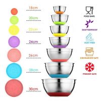 ETX7 Colors Stainless Steel Mixing Bowl With Lid Home Kitchen Egg Mixer Salad Bowls Non-slip Silicone Bottom Food Storage Bowl Set