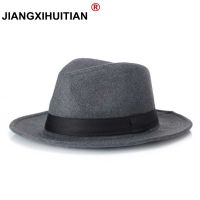 แฟชั่นใหม่ขนสัตว์ผู้ชายสีดำ Fedora หมวกสำหรับผู้หญิงขนสัตว์ปีกกว้าง JazzChic หมวกวินเทจปานามาหมวกกันแดด