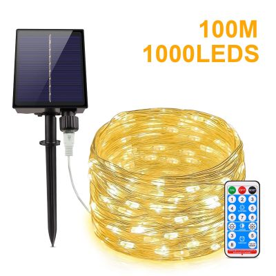 Fast Charge Solar String Fairy Lights 100M 1000 LED Waterproof Outdoor Garland Large Solar Panel Lamp For Garden Christmas Decor Power Points  Switche