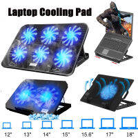 พัดลมรองโน๊ตบุ๊ค พัดลมโน๊ตบุ๊ค 6ใบพัด ปรับระดับ LED Laptop Cooling Pad เหมาะสำหรับแล็ปท็อปที่มีขนาดไม่เกิน 18 นิ้ว