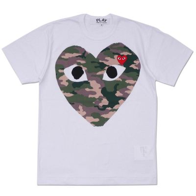 (New Style) Hot Sale COMME DES GARCONS CDG PLAY Pure Cotton Short-sleeved Big Camouflage Heart Middle T-Shirt Soft Fashion