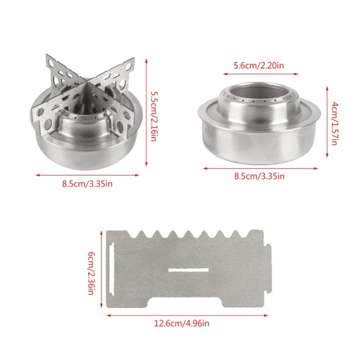 ชุดเตาแอลกอฮอล์สแตนเลสชั้นรองพร้อมขาตั้งสำหรับครอสเตาวางแท่น-เตาแอลกอฮอล์พกพาสำหรับใช้กลางแจ้ง