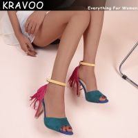 KRAVOO รองเท้าสำหรับผู้หญิง,รองเท้าแตะเปิดนิ้วเท้าสำหรับผู้หญิงรองเท้าส้นสูงรองเท้าแตะสตรีมีสายคาด2023สีผสม