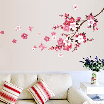 ELEGANT 120X50ซม. Cherry Blossom ดอกไม้สติ๊กเกอร์ติดผนังห้องนั่งเล่นกันน้ำห้องนอนสติ๊กเกอร์ติดผนัง739 Decors ภาพจิตรกรรมฝาผนัง Poster